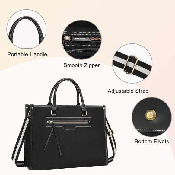 Laptop Tote Bag for Women, 15.6 inch Canvas Laptop Bag with Front Pocket, Large - Picture 5 of 7